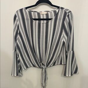 Altar'd State Black and White Striped Tie-Front Blouse